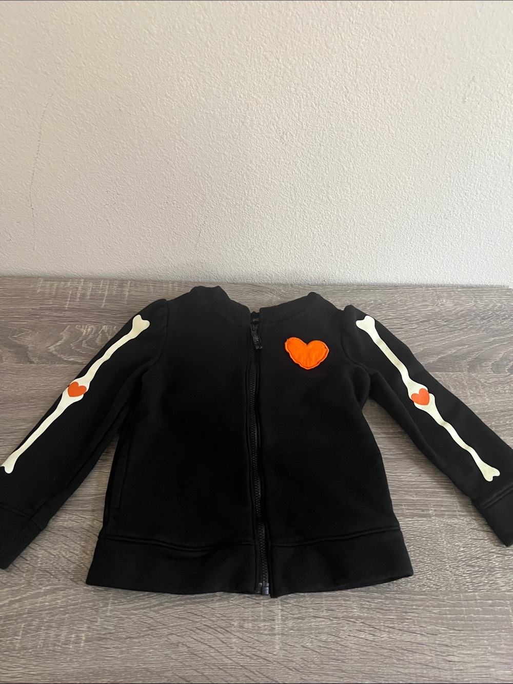 Cat & Jack Toddler 3T Halloween Skeleton Jacket Black Zip Up Bones Hearts